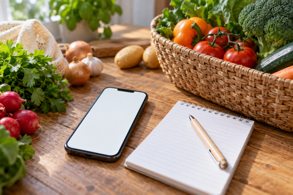 Telefoon en boodschappenlijst